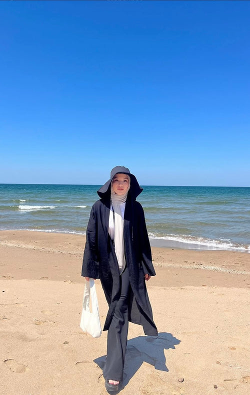 Aerobin Keten Siyah Kimono